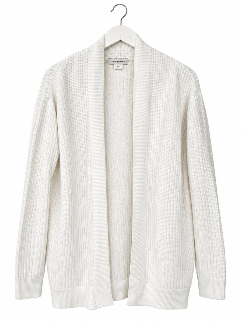 Club Monaco White Ribbed Open Front Cardigan Sweater S Preppy Tennis